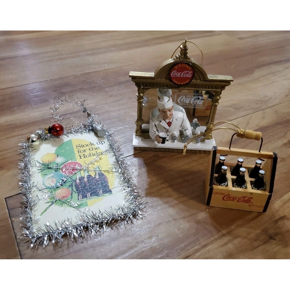 Vintage Coca Cola Ornaments Lot Soda Fountain Mirror Coke Bottles In Crate